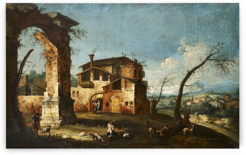 Capriccio View with Ruins of an Arch and Farmhouses by Michele Marieschi