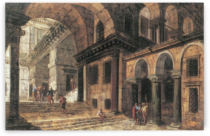 Inside court with stairway by Michele Marieschi