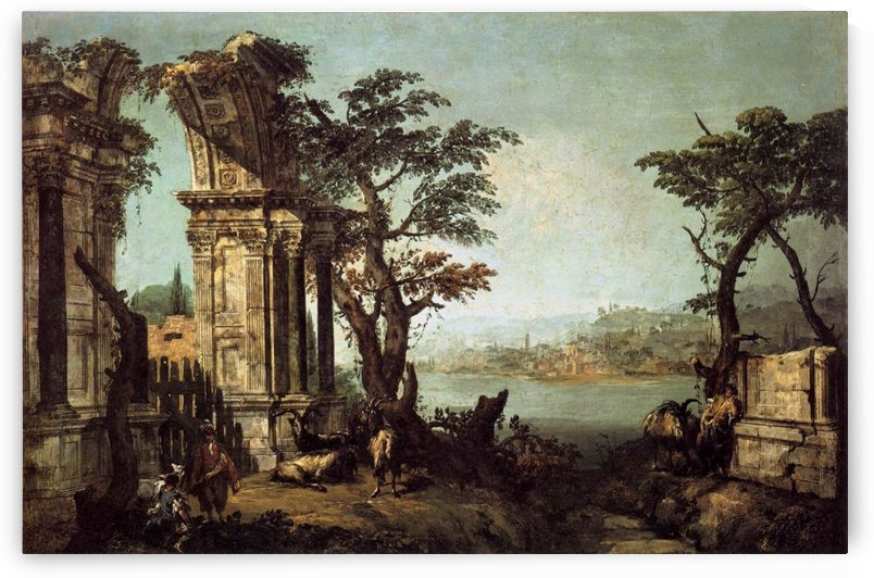 Capriccio with Classical Arch and Goats by Michele Marieschi