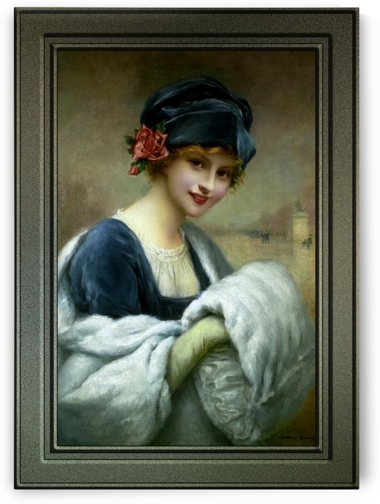 Girl With A Fur Muff by Francois Martin-Kavel Art Nouveau Old Masters Reproduction by xzendor7
