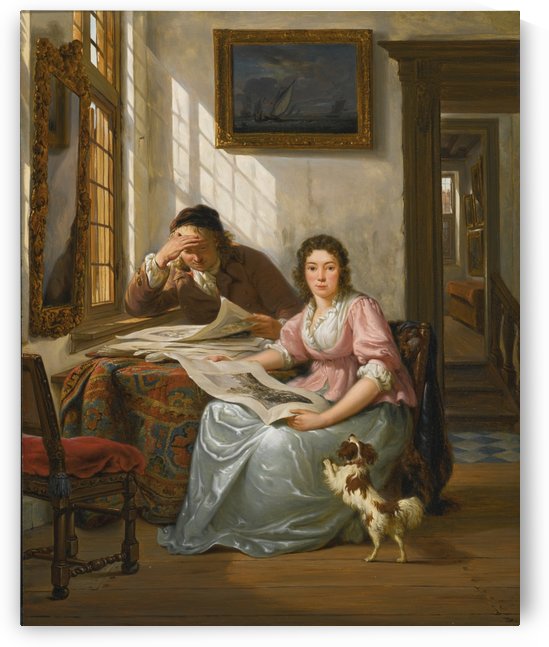 Interior with a collector and his wife by Abraham van Strij