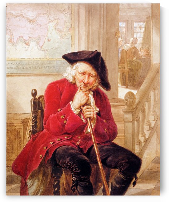 Sitting old man waiting in hall by Abraham van Strij