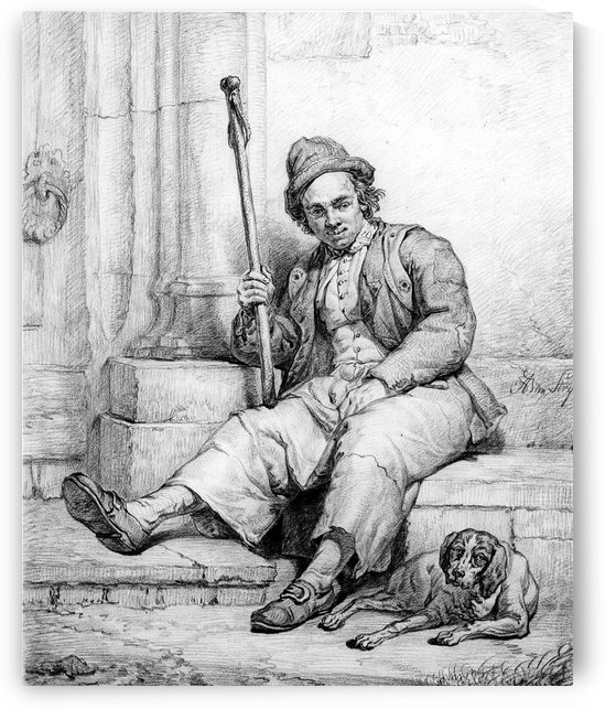 Sitting man with dog by Abraham van Strij