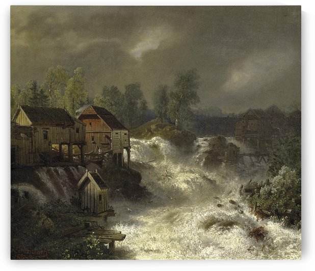 Die Wasserfalle von Trollhattan in Schweden by Andreas Achenbach
