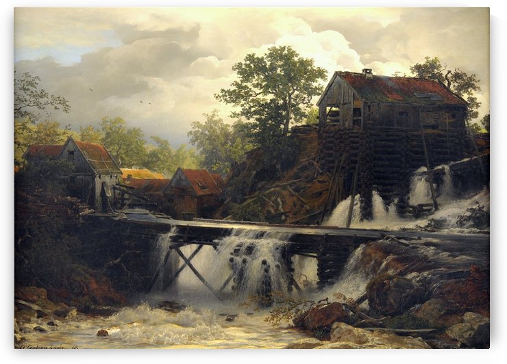 Muhle im Walde an einem sturzenden Bergwasser by Andreas Achenbach