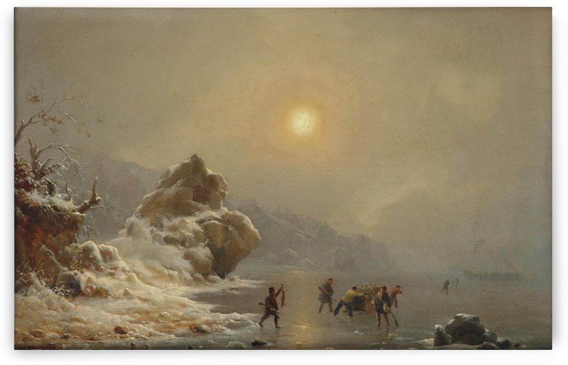 Eine Winterlandschaft mit Jagern auf dem Eis by Andreas Achenbach