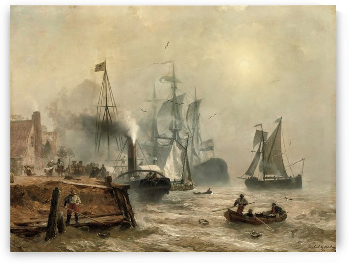 Boats in fog by Andreas Achenbach