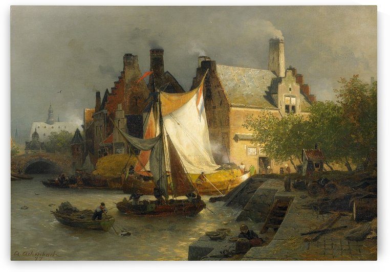 Anlegende Boote by Andreas Achenbach