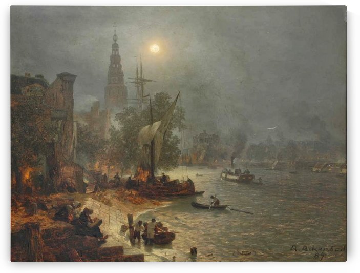 The harbor in the night by Andreas Achenbach