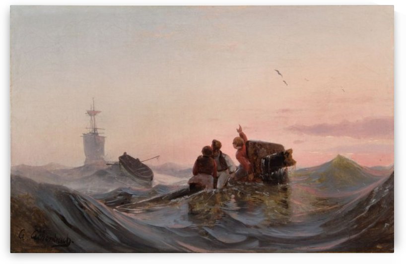 People hailing to a boat by Andreas Achenbach