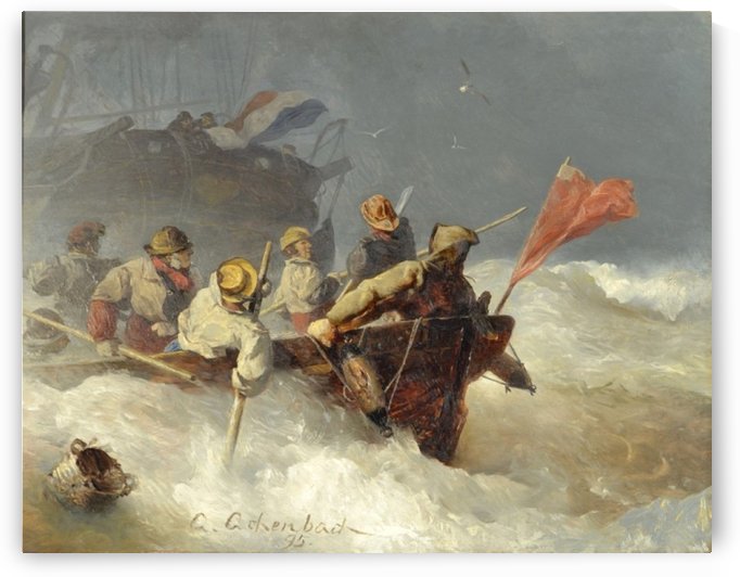 People leaving a boat by Andreas Achenbach