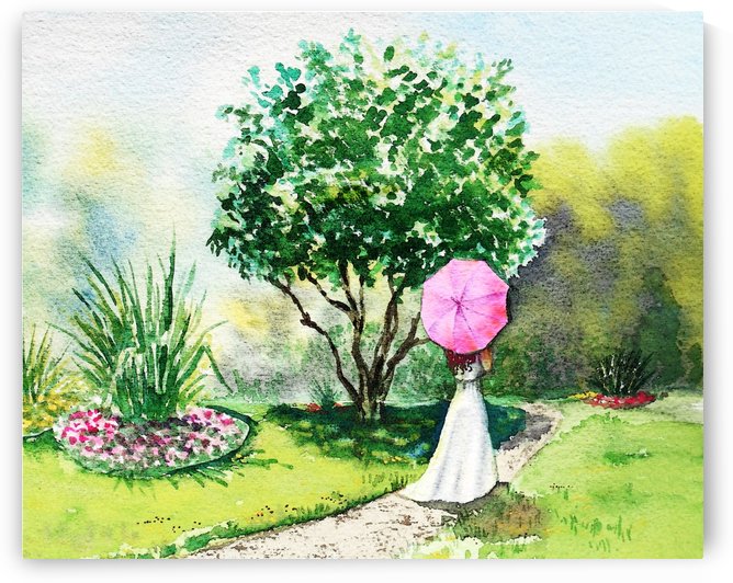 Girl With Pink Umbrella by Irina Sztukowski