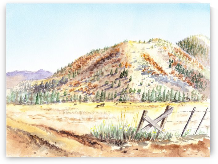 Landscape With Mountains Ranch And Cows by Irina Sztukowski