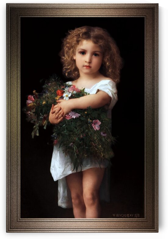 Little Girl With Flowers by William-Adolphe Bouguereau Classical Art Old Masters Reproduction by xzendor7