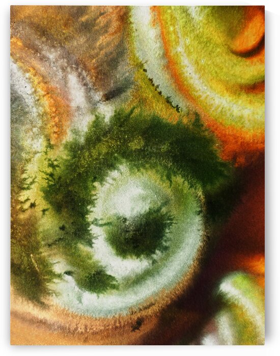 Fall Vortex Of Green Yellow Orange And Brown Abstract Watercolor  by Irina Sztukowski