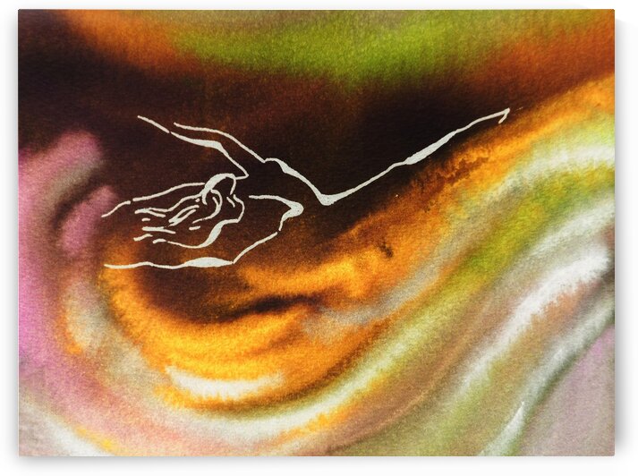 Dancing With The Season Autumn Flames Ballet Abstract Watercolor  by Irina Sztukowski