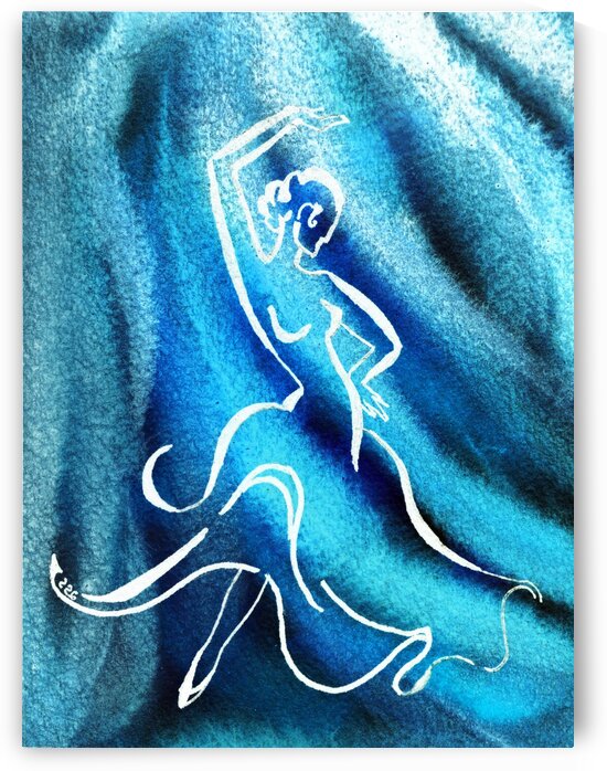 Cool Blue Flamenco Dance Abstract Watercolor  by Irina Sztukowski