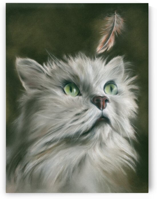 White Cat with a Feather by MM Anderson