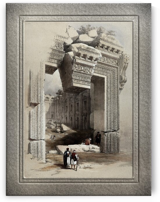 Carved Stone Doorway at Baalbec Lithograph by Louis Haghe Old Masters Classical Fine Art Reproduction by xzendor7