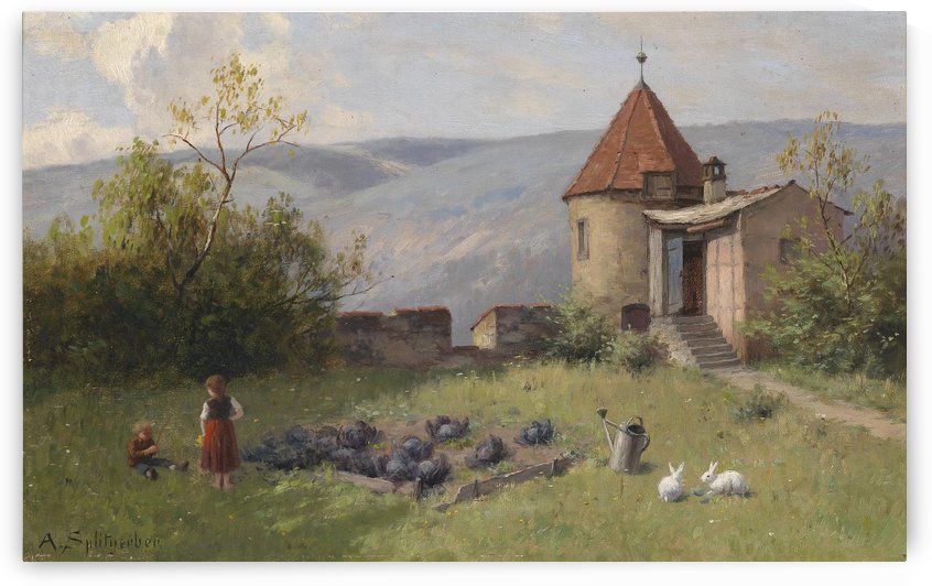 Gemusegarten mit zwei Hasen by August Splitgerber