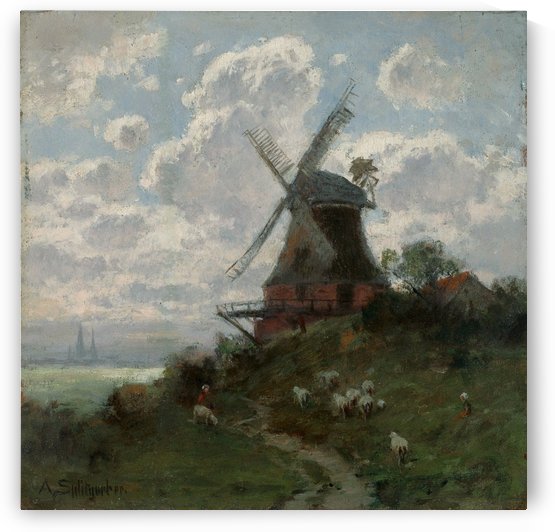 Windmill on cloudy day by August Splitgerber