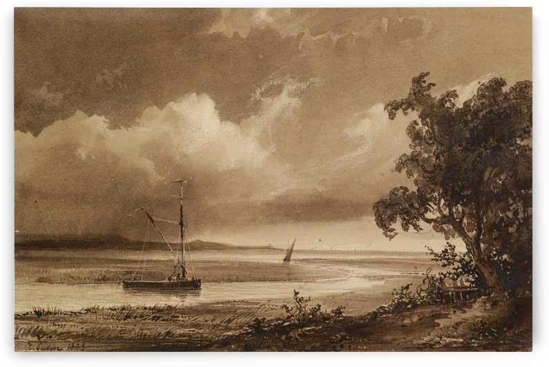 Riverscape with Boats by Jean Antoine Theodore de Gudin