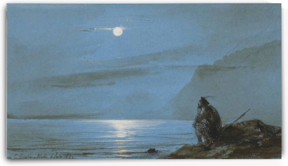 Soldat ecossais meditant au bord de l'eau au clair de lune by Jean Antoine Theodore de Gudin