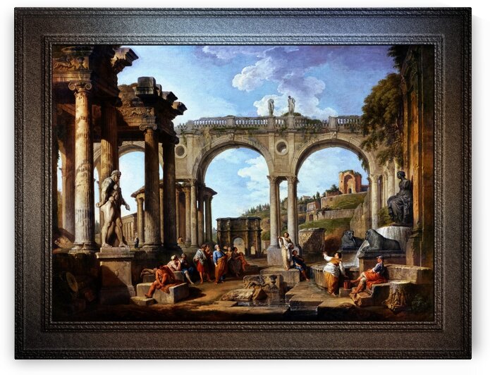 A Capriccio Of Roman Ruins and the Arch of Constantine by Giovanni Paolo Pannini Old Masters Classical Art Reproduction by xzendor7