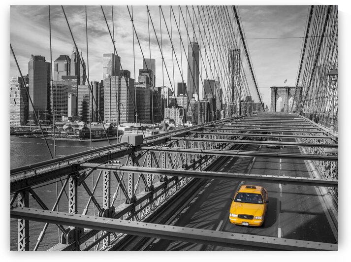 Cab on Brooklyn Bridge, Manhattan, New York by Assaf Frank