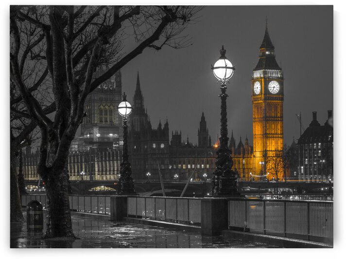 London cityscape in evening from Thames promenade by Assaf Frank