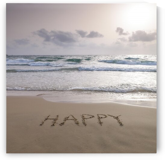 Sand writing - Word Happy written on beach by Assaf Frank