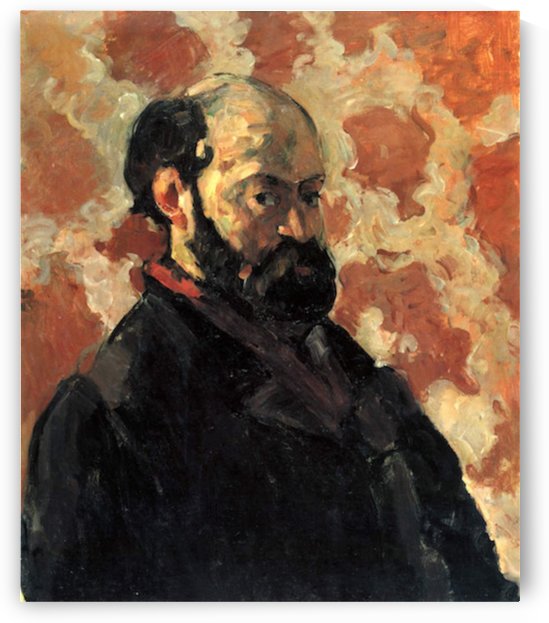 Self portrait before Rose Background by Cezanne