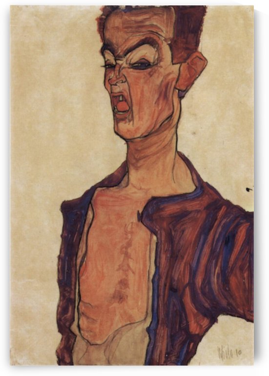 Self Portrait a grimace scissoring by Egon Schiele