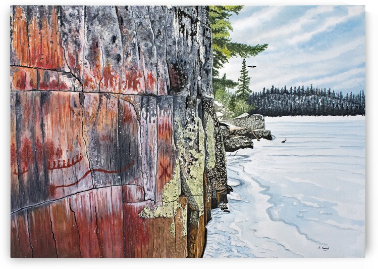 Picture Lake Pictographs Painting by Stephen Emms