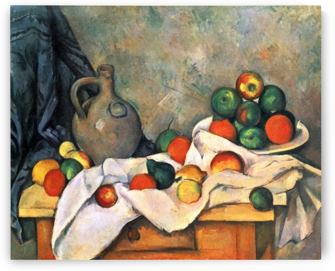 Still life drapery pitcher and fruit bowl by Cezanne