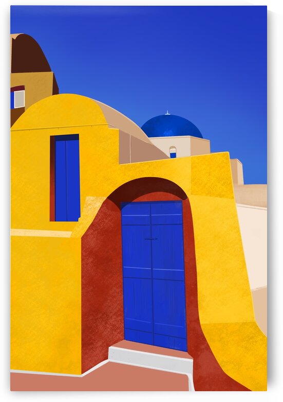 Blue Doors and Yellow Walls - Santorini  Greece by Cosmic Soup