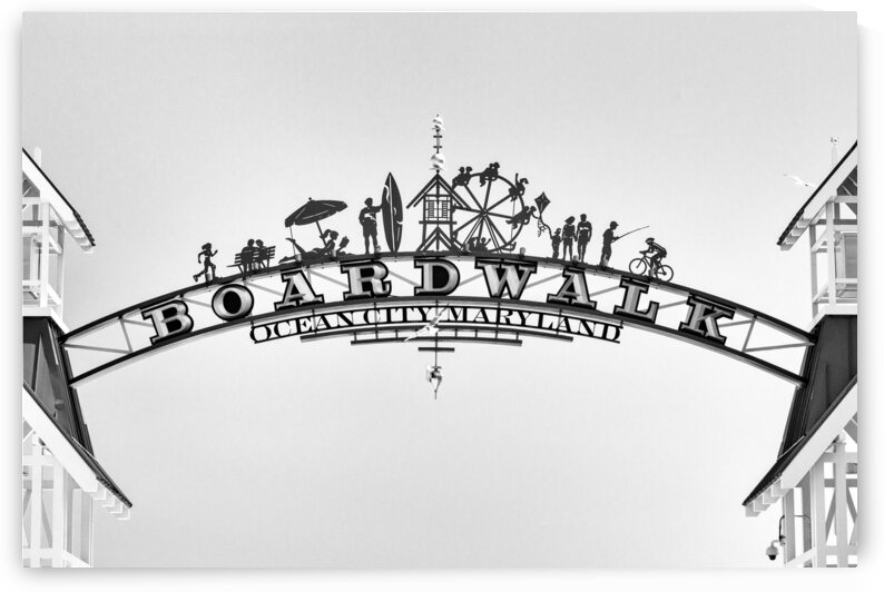 Ocean City Boardwalk Arch in Black and White by Bill Swartwout Photography