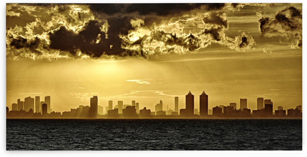 Miami Skyline Golden Sunset by Bill Swartwout Photography