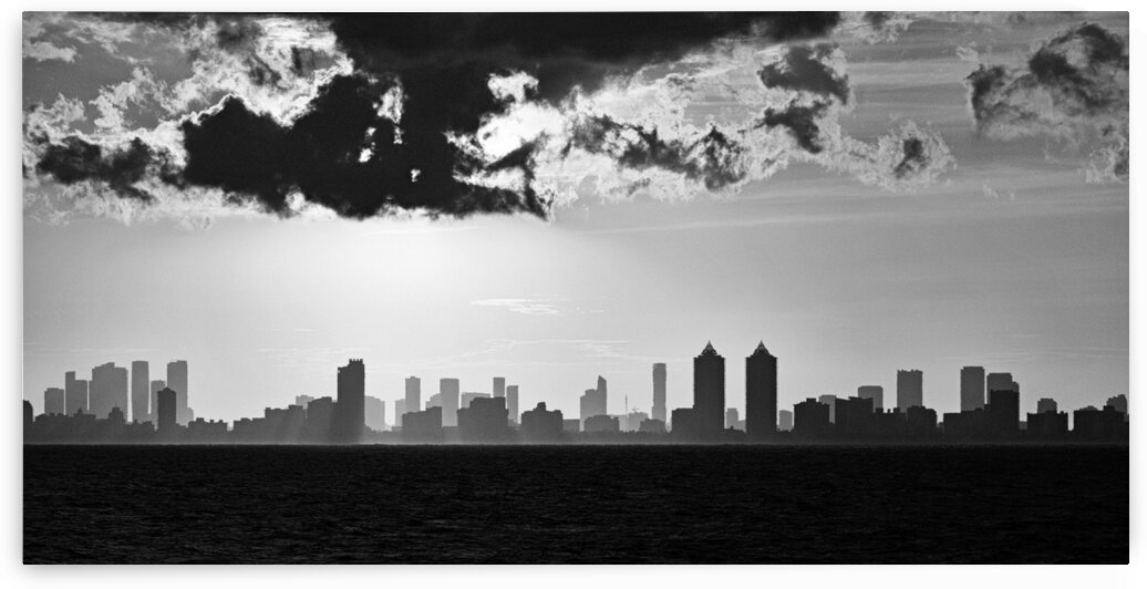 Miami Skyline Black and White Sunset by Bill Swartwout Photography