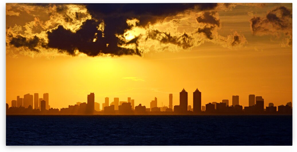 Miami Skyline Orange Sunset by Bill Swartwout Photography