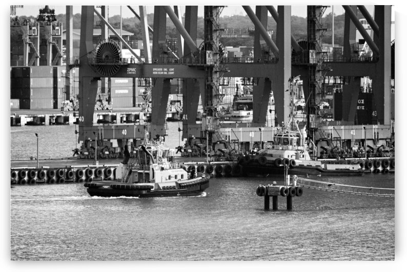 Panama Harbor Tugboat in Port Grayscale by Bill Swartwout Photography
