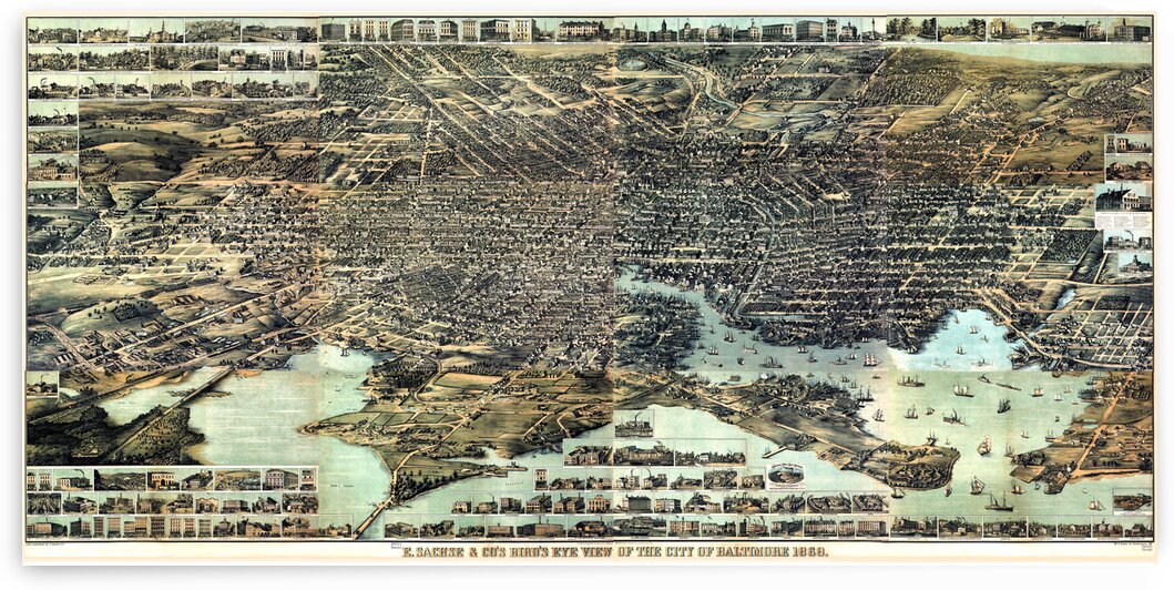 Birds Eye View of Baltimore Lithograph Circa 1869 by Bill Swartwout Photography