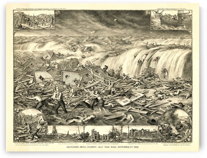 Galveston Hurricane Flood 1900 Antiqued LOC Master by Bill Swartwout Photography