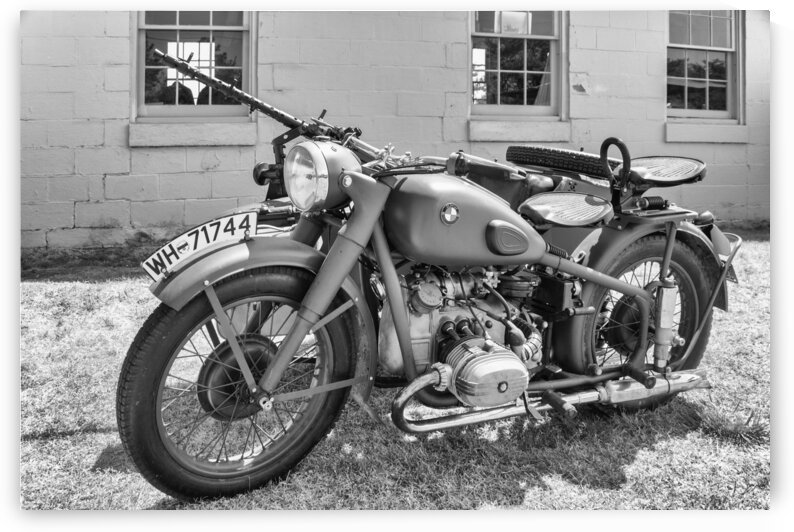 Vintage German Military Motorcycle Black and White by Bill Swartwout Photography