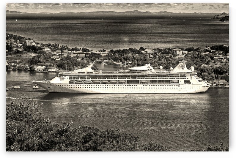 St. Lucia Grandeur of the Seas from Above Black and White by Bill Swartwout Photography