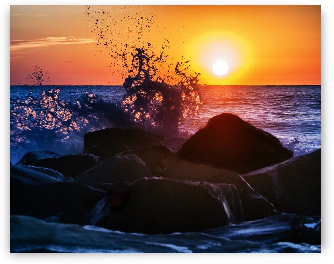 Beach Sunrise Wave Splash by Bill Swartwout Photography