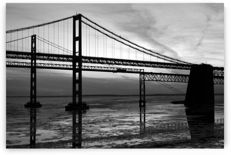 Frozen Waters Under the  Chesapeake Bay Bridge Monochrome by Bill Swartwout Photography
