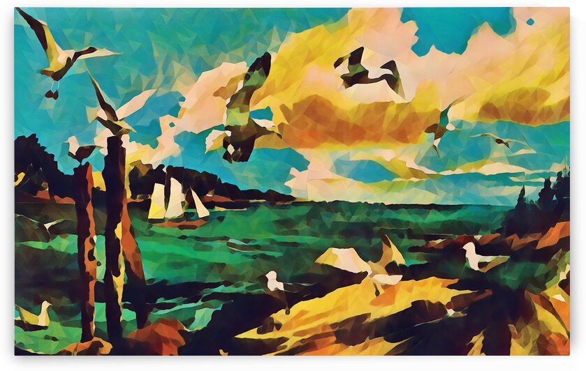 gulls laurence sisson maine art remix by Pierce Anderson