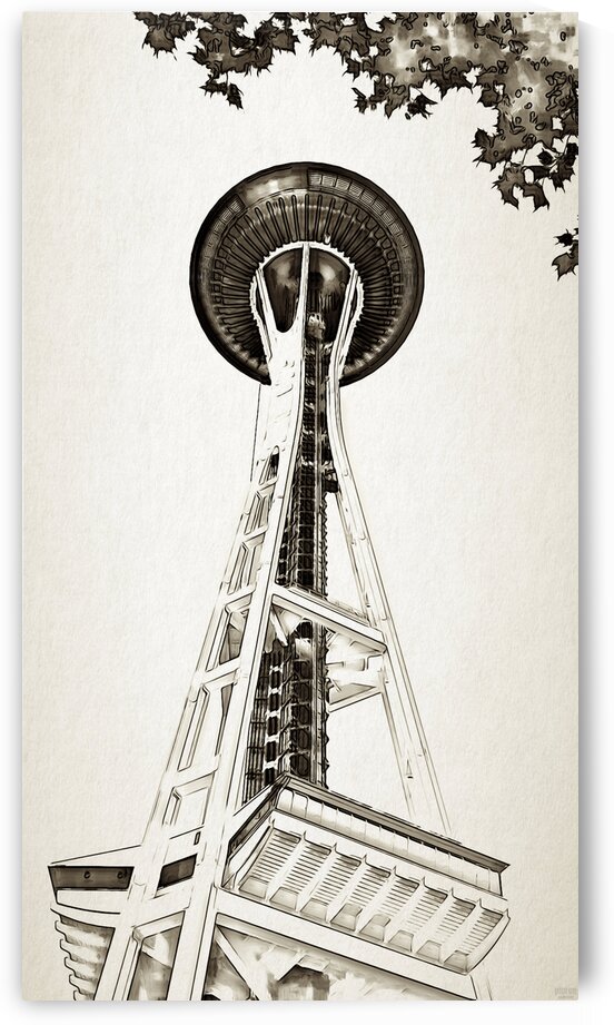 black white seattle space needle art by Pierce Anderson