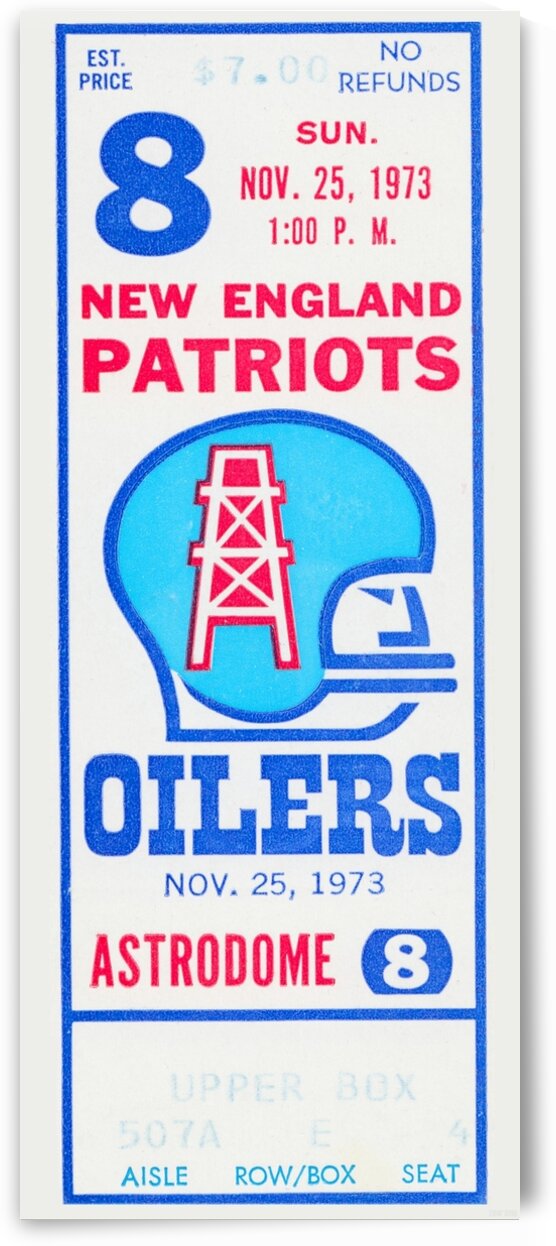 1973 Houston Oilers Football Ticket Canvas by Row One Brand